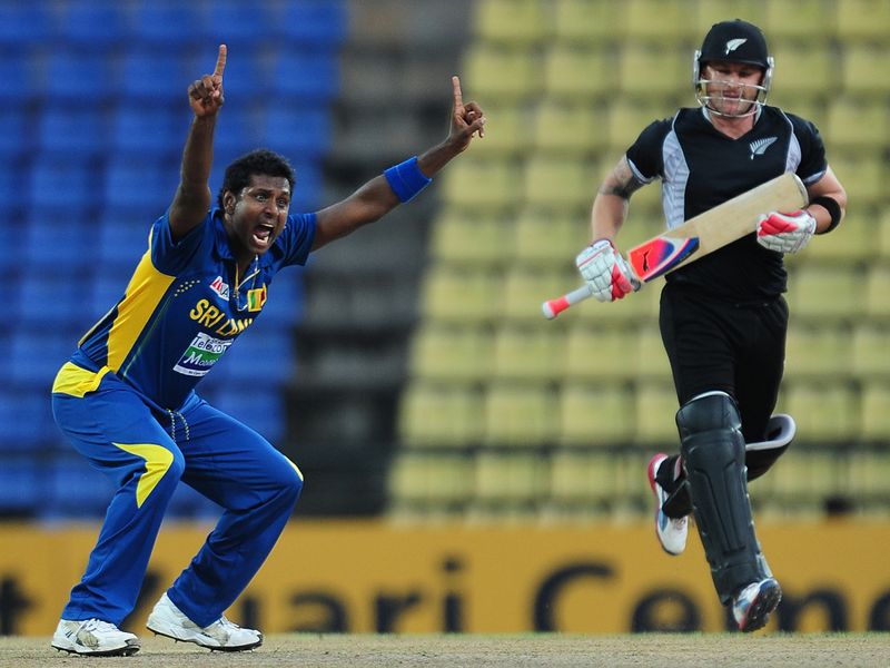Brendon McCullum was trapped LBW by Angelo Mathews for 13.