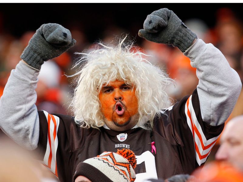 A Cleveland fan goes wild celebrating a 20-14 victory over Pittsburgh