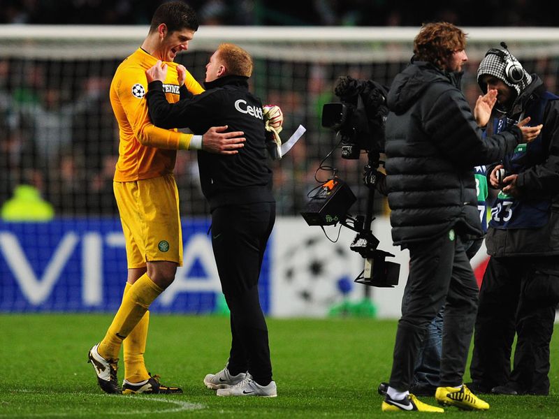 Fraser Forster and Neil Lennon celebrate one of the greatest nights in Celtic's history
