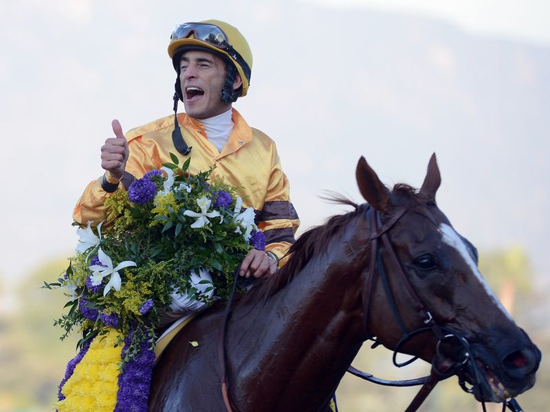 John Velazquez celebrates his Mile win on Wise Dan