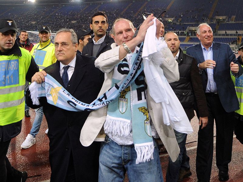 Paul Gascoigne was taken on a lap of honour by Lazio president Claudio Lotito prior to kick-off