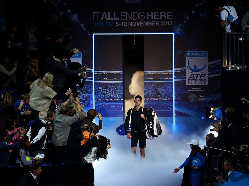 World number one Novak Djokovic walked out on court to take on Juan Martin Del Potro in the first semi-final of the ATP World Tour Finals in London.