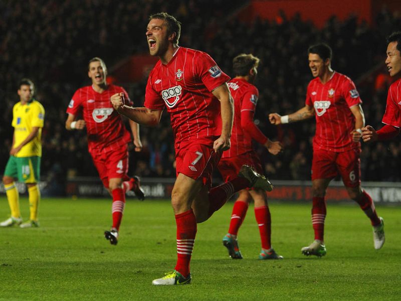 Southampton take the lead and Lambert celebrates his 6th goal this season in the Premier League.