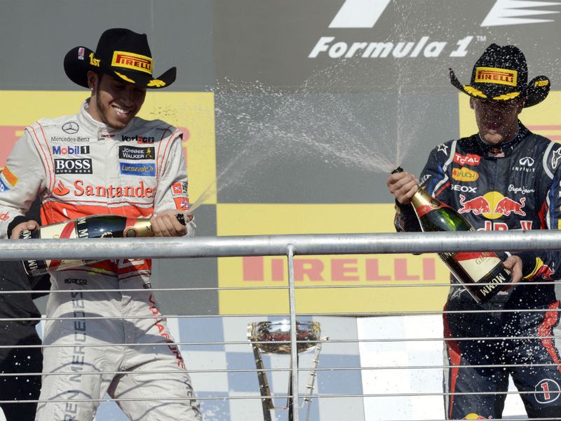 Hamilton and Vettel celebrate