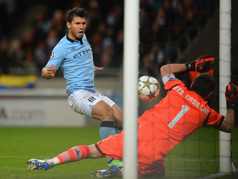 City should be level when Maicon's cross is deflected towards the back post, where Aguero hits a volley from a yard out...