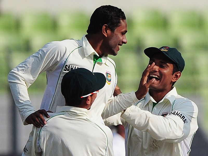 ...before being dismissed by debutant Sohag Gazi, who took three wickets.