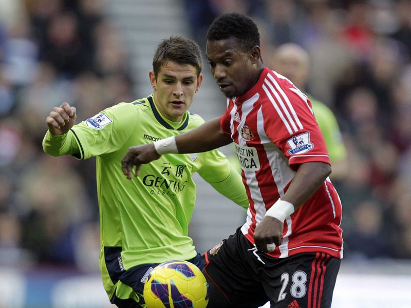 Working hard: Ashley Westwood and Stephane Sessegnon pictured during Sunderland's clash with Aston Villa...
