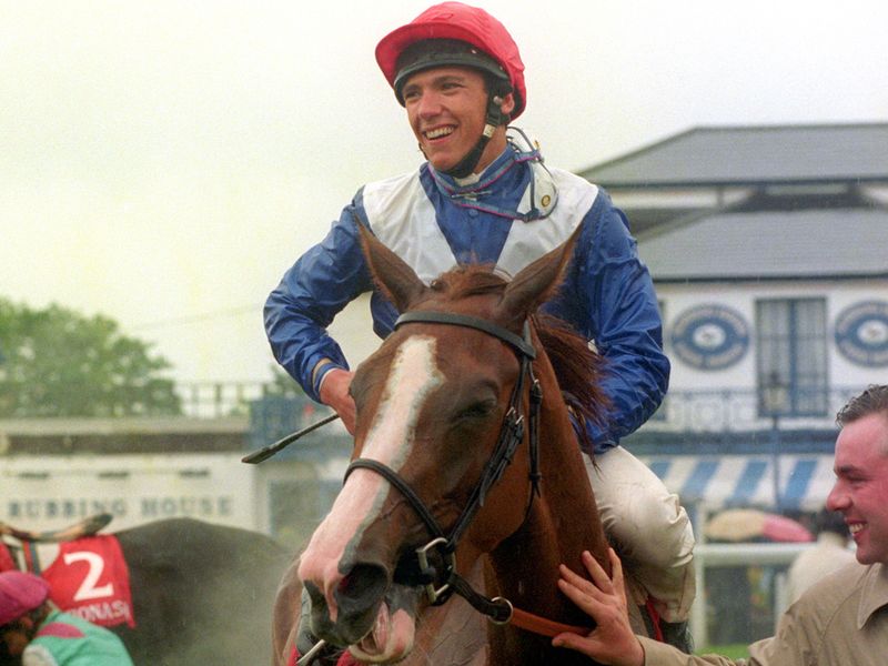 A youthful Dettori is all smiles after winning the 1994 Oaks aboard Balanchine...
