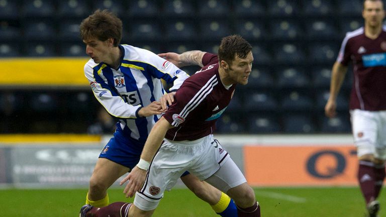 Borja Perez and Darren Barr: Battling for the ball