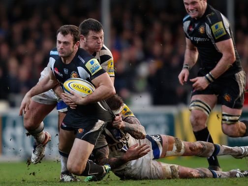 Exeter's Luke Arscott is tackled