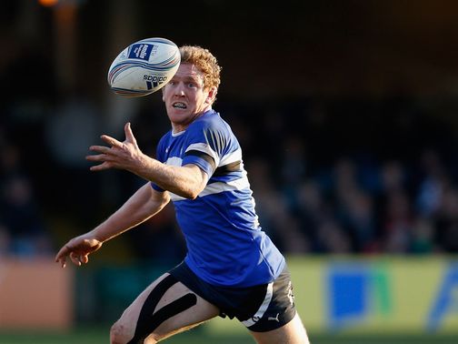 Bath's Sam Vesty juggles a pass against Calvisano