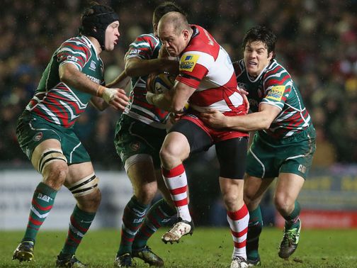 Gloucester's Mike Tindall is tackled