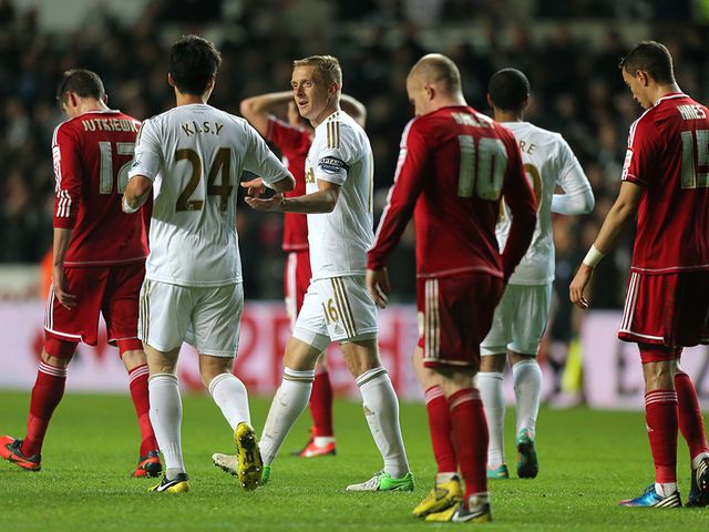 Swansea celebrate against Middlesbrough