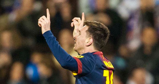 Messi celebrates his goa for Barcelona