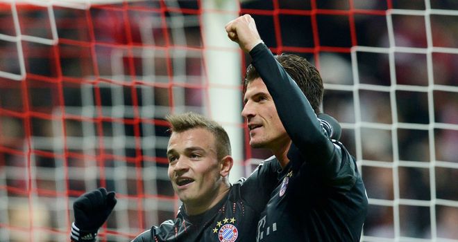 Xherdan Shaqiri (l) and Mario Gomez: Both on target for Bayern