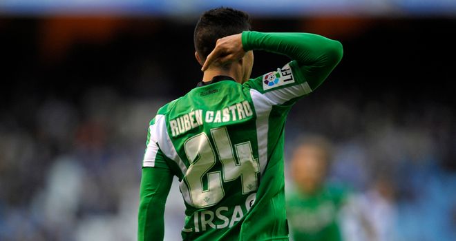 Ruben Castro enjoys Real Betis' victory.