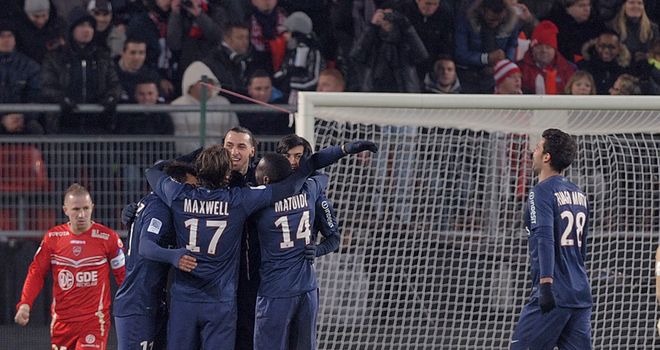 Zlatan Ibrahimovic: Celebrates with his PSG team-mates