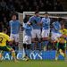 Norwich grab a goal back against Man City, Anthony Pilkington's free-kick deflects off Gael Clichy to wrong-foot Joe Hart.