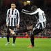 Newcastle United bounce back just before half-time when Demba Ba's free-kick deflects off Wilshere and into the back of the net.