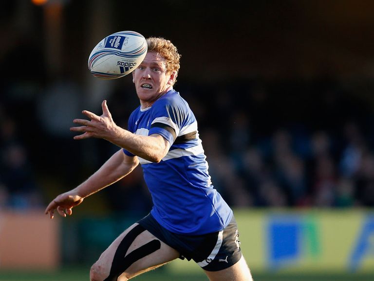 Bath's Sam Vesty juggles a pass against Calvisano