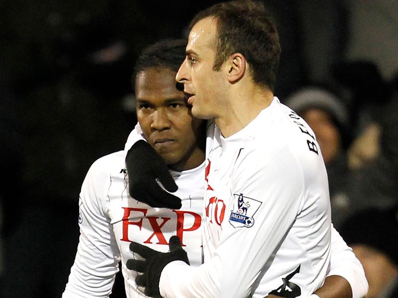 Rodallega is congratulated by team-mate Dimitar Berbatov.