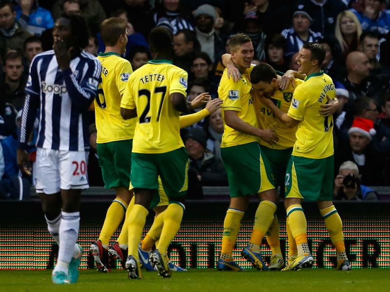 Norwich are looking to extend their impressive unbeaten run, and Robert Snodgrass' free kick curls home to put them 1-0 up at West Brom.