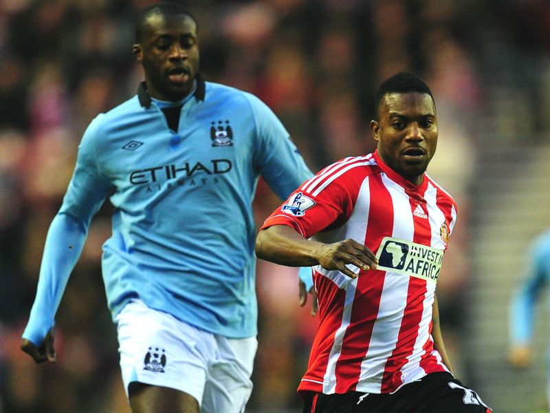 Sunderland striker Stephane Sessegnon outpaces Manchester City midfielder Yaya Toure at the Stadium of Light