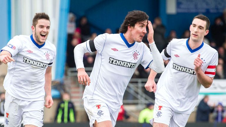 Fran Sandaza: Celebrates scoring the winner for Rangers