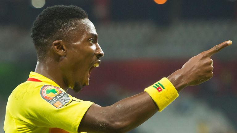 Serge Gakpe: Celebrates his goal against Tunisia