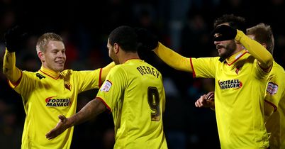 Matej Vydra and Troy Deeney: In-form goalscorers celebrate Italian's second