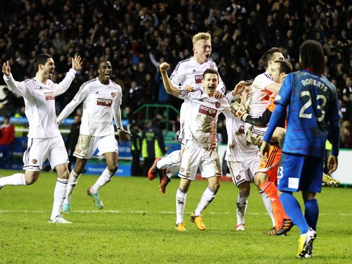 Hearts celebrate reaching the final