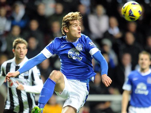 Nikica Jelavic is focused on the ball