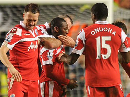 QPR celebrate at Stamford Bridge