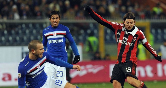 Giampaolo Pazzini gets a show away against Sampdoria