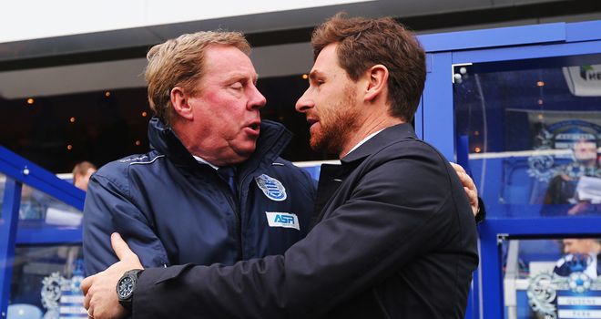 Andre Villas-Boas and Tottenham predecessor Harry Redknapp embrace at Loftus Road