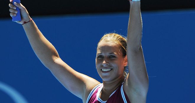 Dominika Cibulkova celebrates her victory over Petra Kvitova