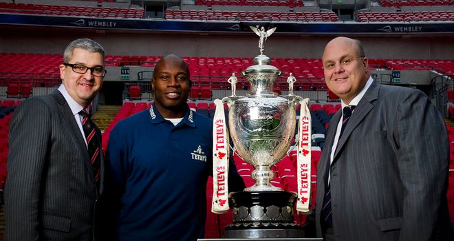 Challenge Cup: Martin Offiah alongside the new sponsors.