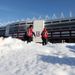 Stoke fans make their way through the snow at the Britannia Stadium ahead of their team's FA Cup fourth-round clash with Manchester City