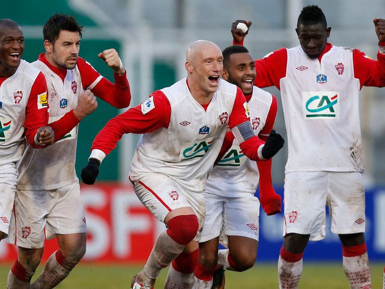 Nancy celebrate their victory on penalties