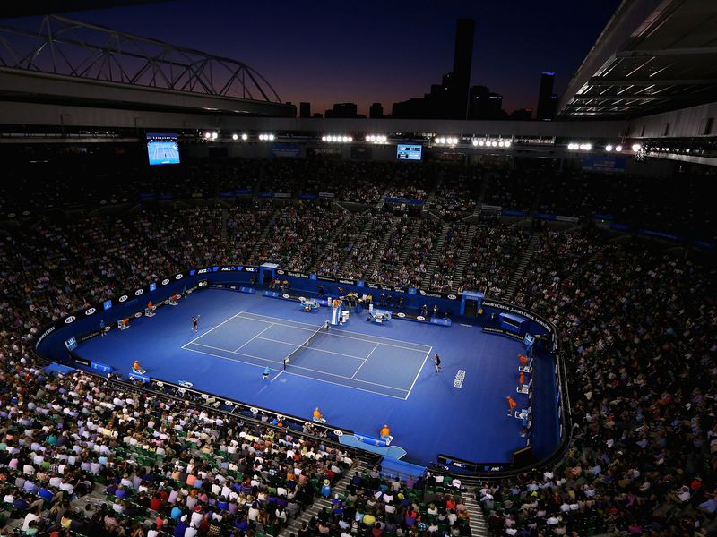 Full house: A packed crowd in the Rod Laver Arena watch the action