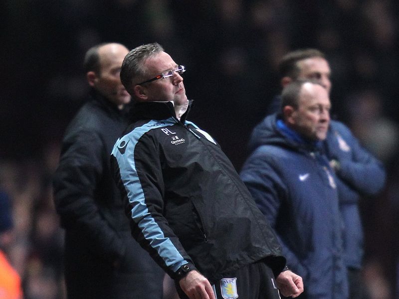 Paul Lambert reacts to a miss chance as Villa desperately try to claw their way back