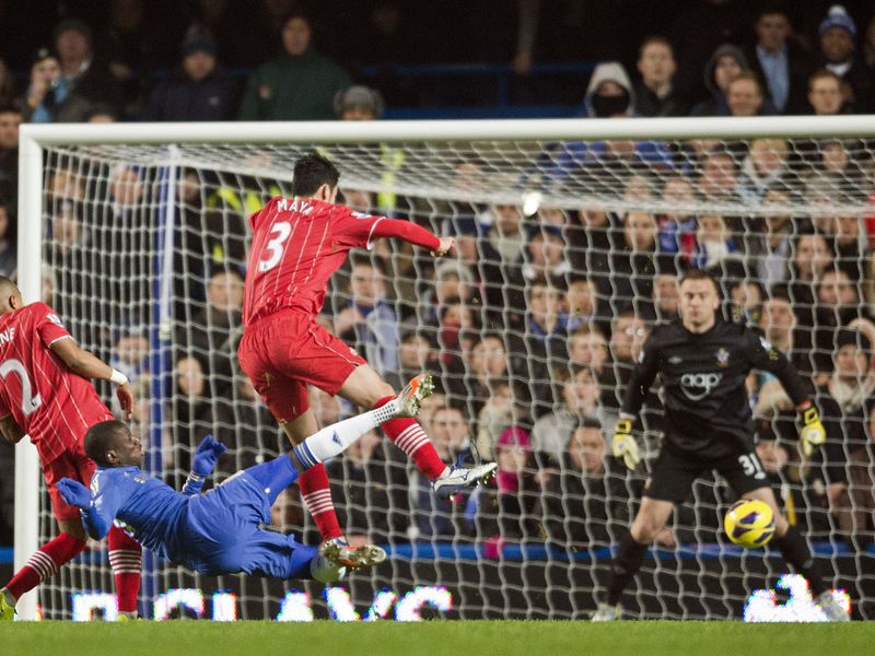 Demba Ba fires Chelsea into the lead against the Saints with this strike