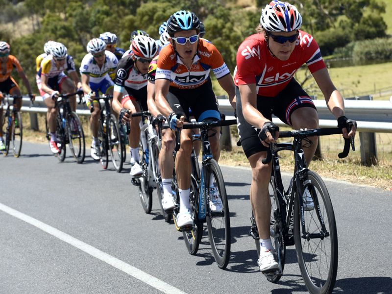 Edvald Boasson Hagen set tempo on the final climb as the race came down to Old Willunga Hill