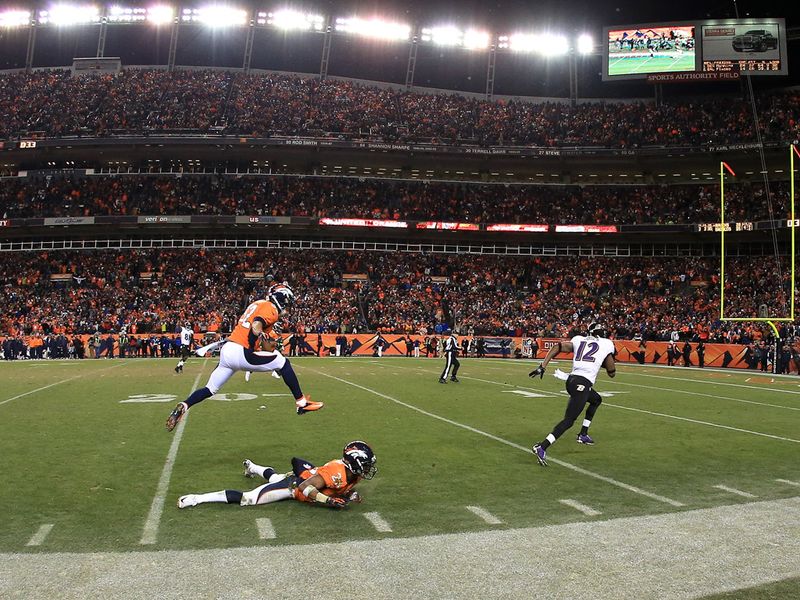 Jacoby Jones somehow got in behind the Broncos defence to catch the TD pass which tied the game at the end of regulation