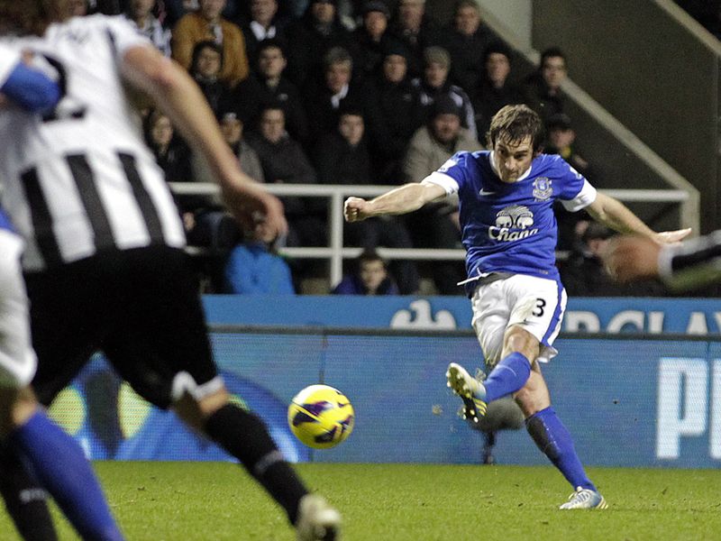 Leighton Baines fires home a thunderbolt of a free-kick to level matters at St James' Park