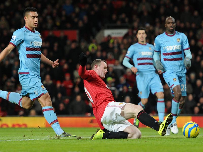 Wayne Rooney returns to the starting line-up and makes an instant impact by sliding in to score this early goal