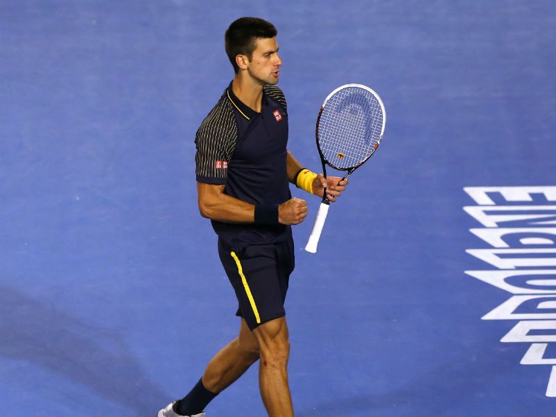 Taking control: Djokovic celebrates winning the third 6-3