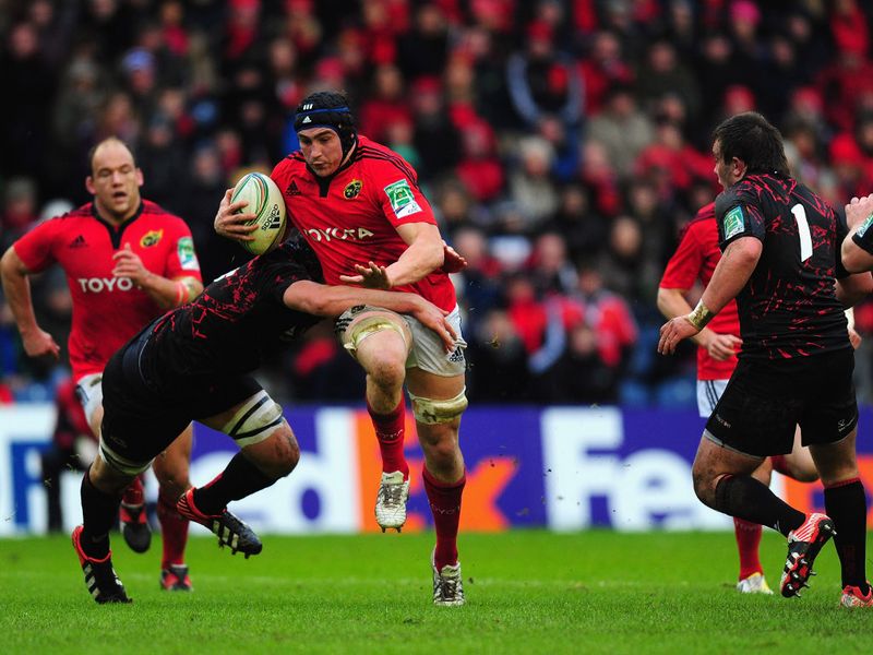 Tommy O'Donnell: Pictured in action for Munster as they beat Edinburgh 26-17 on Sunday to move past Racing Metro into second place in Pool 1