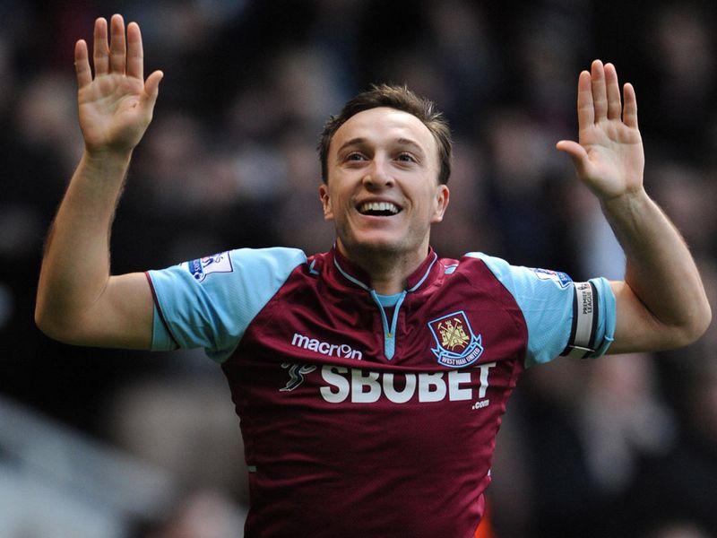 Mark Noble celebrates after giving West Ham the lead against Norwich from the penalty spot