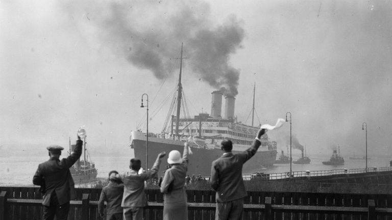The MCC touring party waved off by well wishers from Tilbury docks